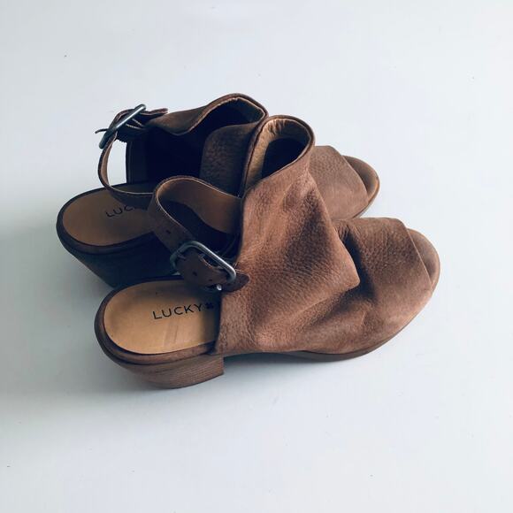 Lucky Brand 'Bray' Women's 6 Open Toe Bootie Tan Leather Boho - Picture 4 of 9